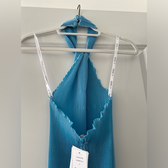 L’idee Nuits D'Été Turlington Midi-Dress Blue Halter | Size Uk 8/Small NWT - Picture 8 of 10